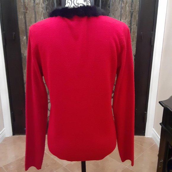 C.L.C Red/Blk Rabbit trim Sweater - Picture 4 of 8
